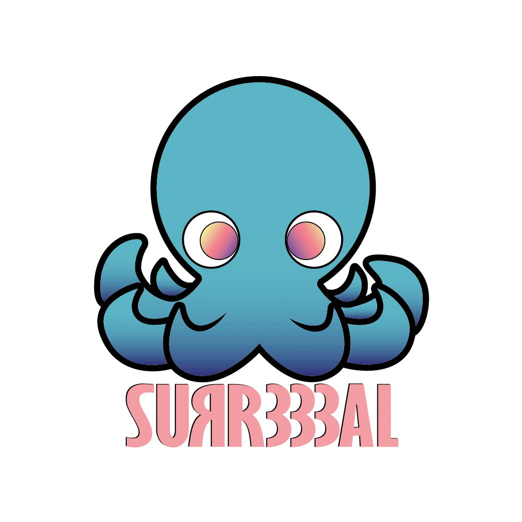 Animated Surr333al mascot: a blue octopus with glowing eyes